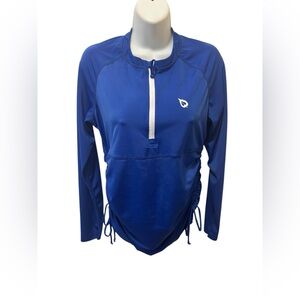 Baleaf Women's Half Zip Long Sleeve UPF 50+ Rash Guard Blue Sz L Ruched Sides